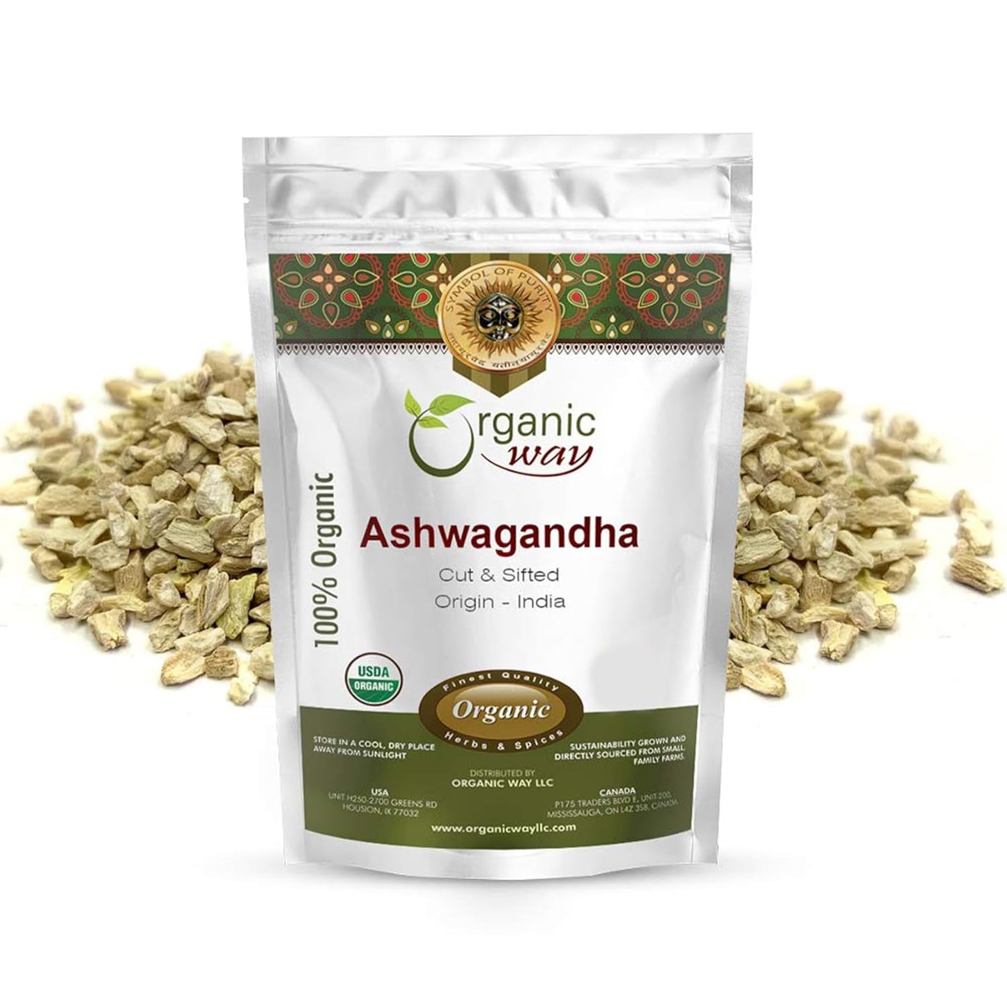 Organic Ashwagandha Root Cut & Sifted - USDA Certified, Vegan, Non GMO, Gluten Free - 1/2lbs (8oz) - From India