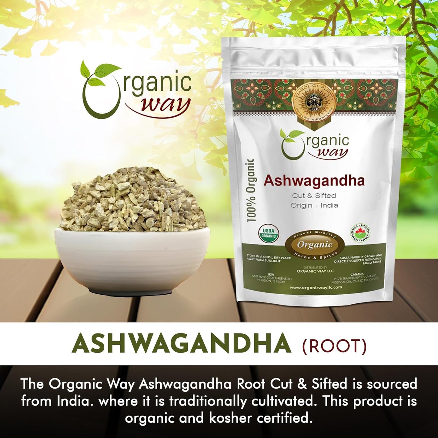 Organic Ashwagandha Root Cut & Sifted - USDA Certified, Vegan, Non GMO, Gluten Free - 1/2lbs (8oz) - From India