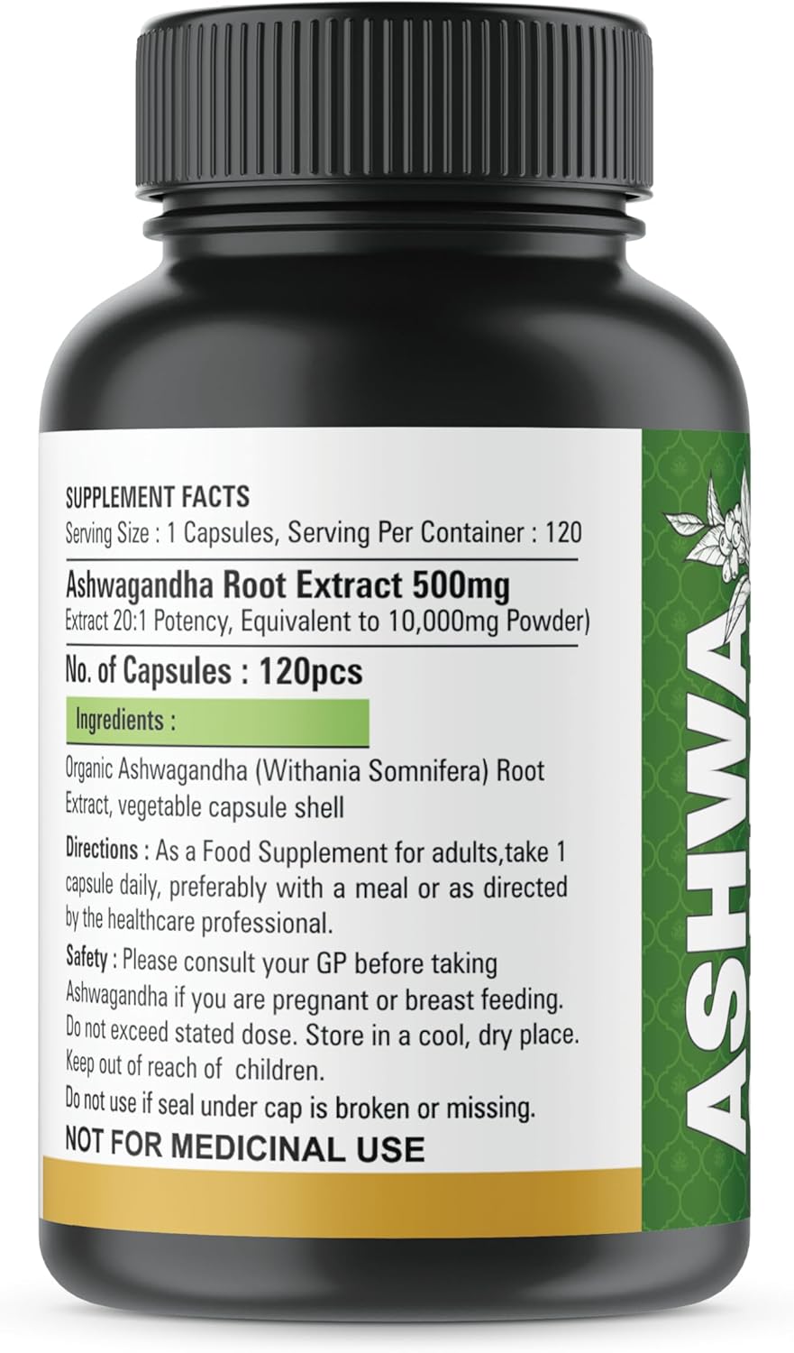 Organic Ashwagandha Root Extract Capsules - 10,000mg Equivalent - 120 Vegan Capsules - Stress Relief and Mood Enhancer - 4 Month Supply