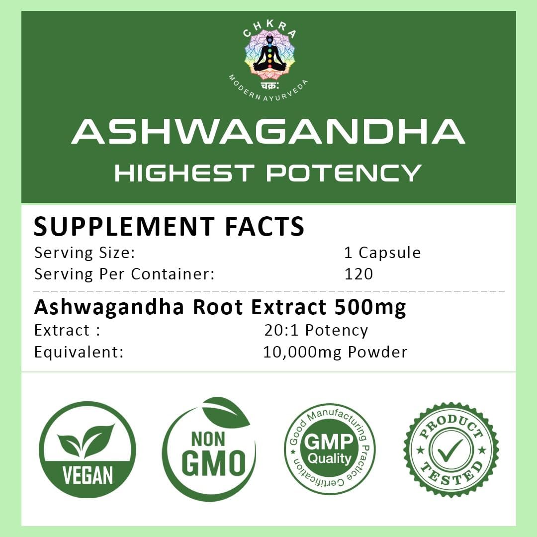 Organic Ashwagandha Root Extract Capsules - 10,000mg Equivalent - 120 Vegan Capsules - Stress Relief and Mood Enhancer - 4 Month Supply