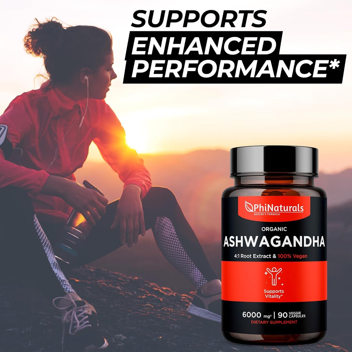 Organic Ashwagandha Root Extract Capsules - 6000mg Equivalent - Men and Women Supplement - 1500mg per Serving - 30 Servings - 90 Vegan Capsules