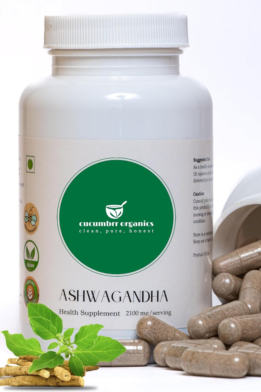 Organic Ashwagandha Root Extract Capsules - 90 Count from Cucumbrr Organics