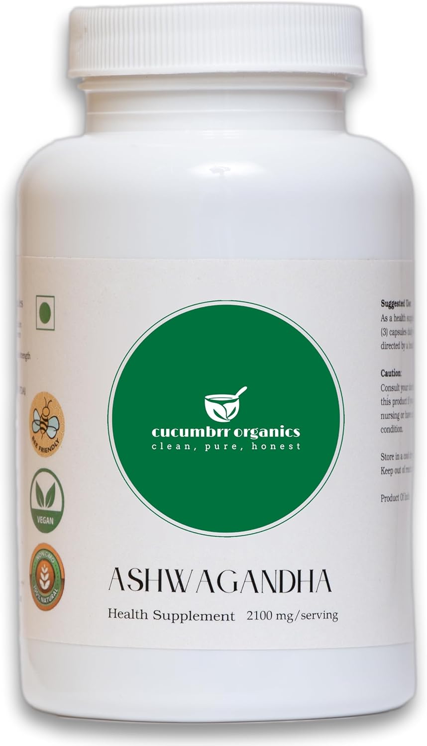 Organic Ashwagandha Root Extract Capsules - 90 Count from Cucumbrr Organics