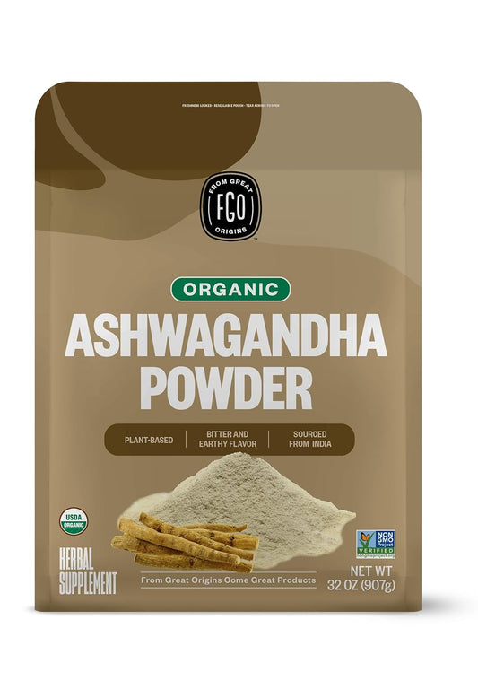 Organic Ashwagandha Root Powder 32oz Bag - Non-GMO Indian Ginseng Withania Somnifera - Sourced from India - 1 Pack