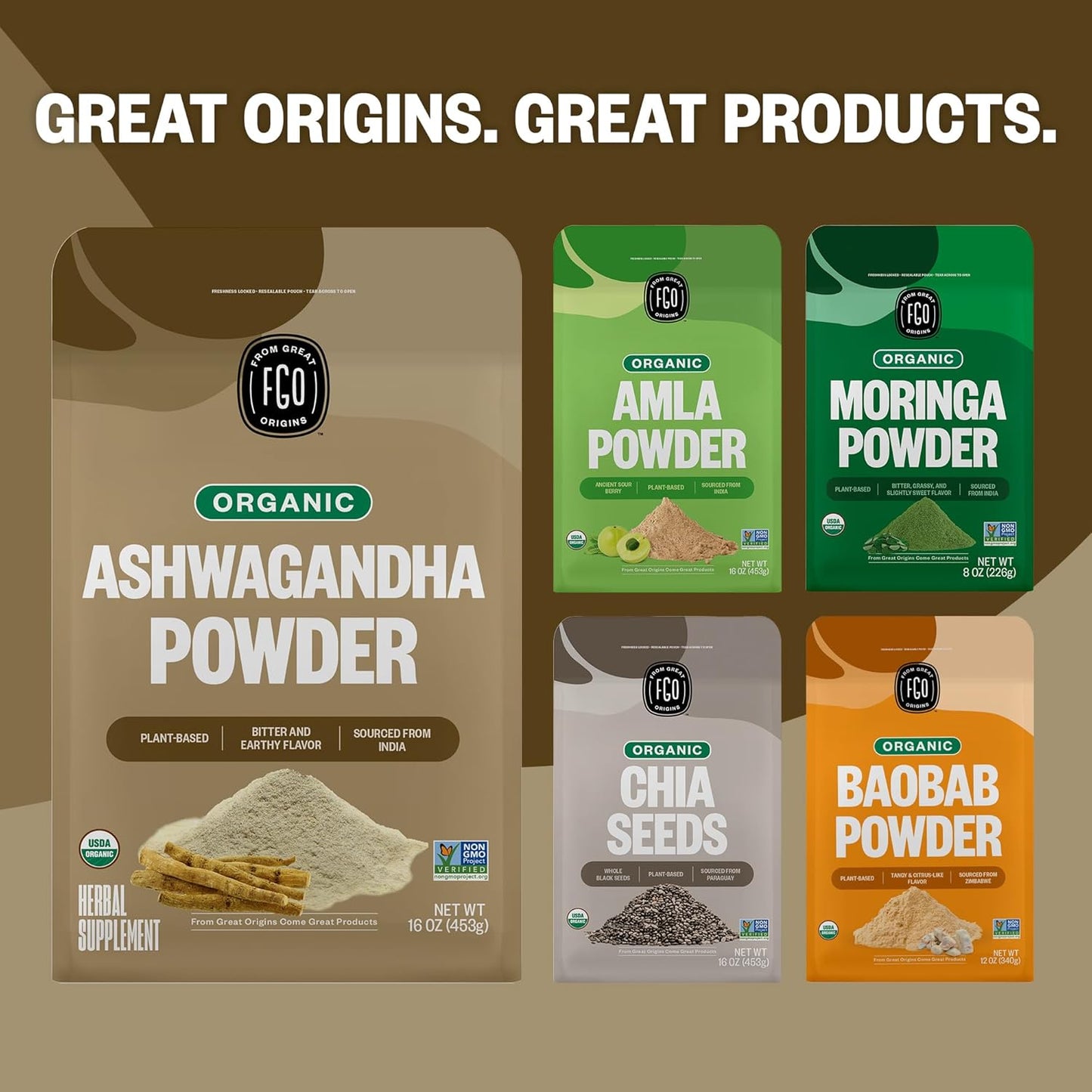 Organic Ashwagandha Root Powder 32oz Bag - Non-GMO Indian Ginseng Withania Somnifera - Sourced from India - 1 Pack