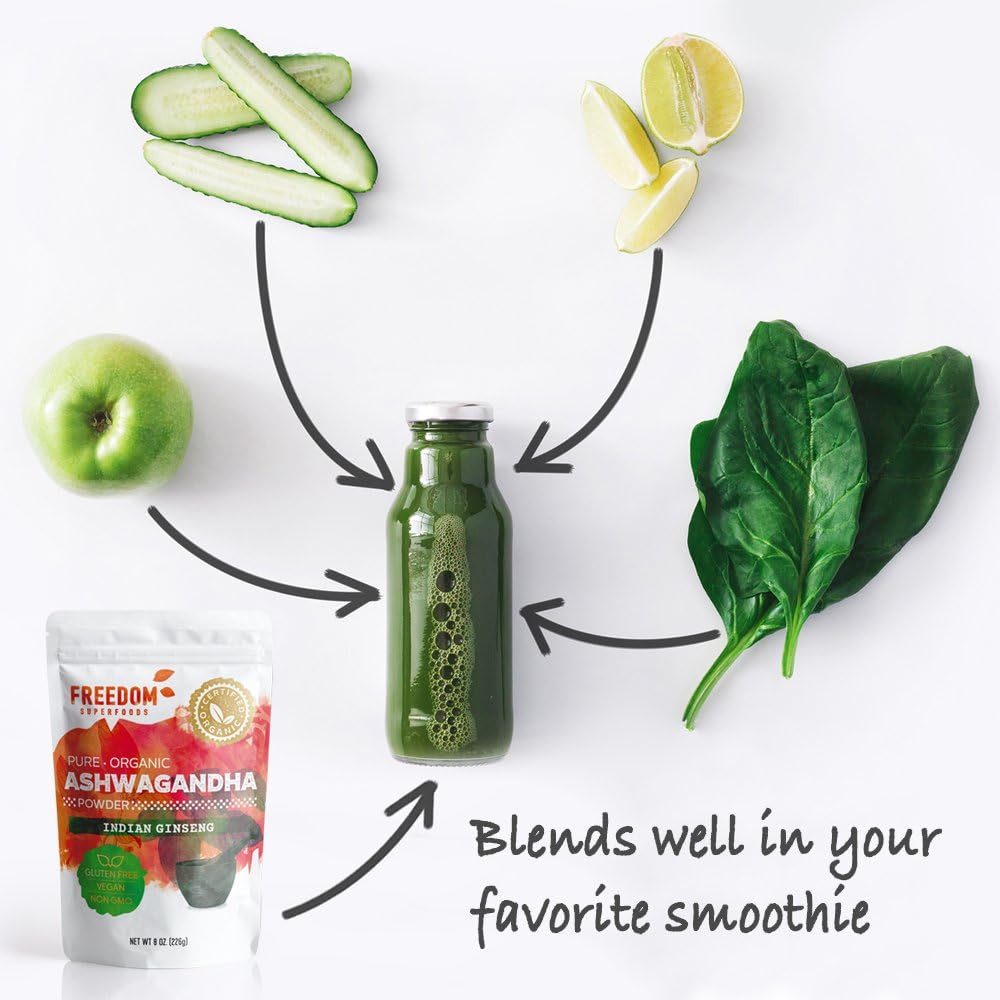 Organic Ashwagandha Root Powder Extract from India - Premium Adaptogen Supplement for Hair Growth & Height - Vegan & Gluten Free - 8oz