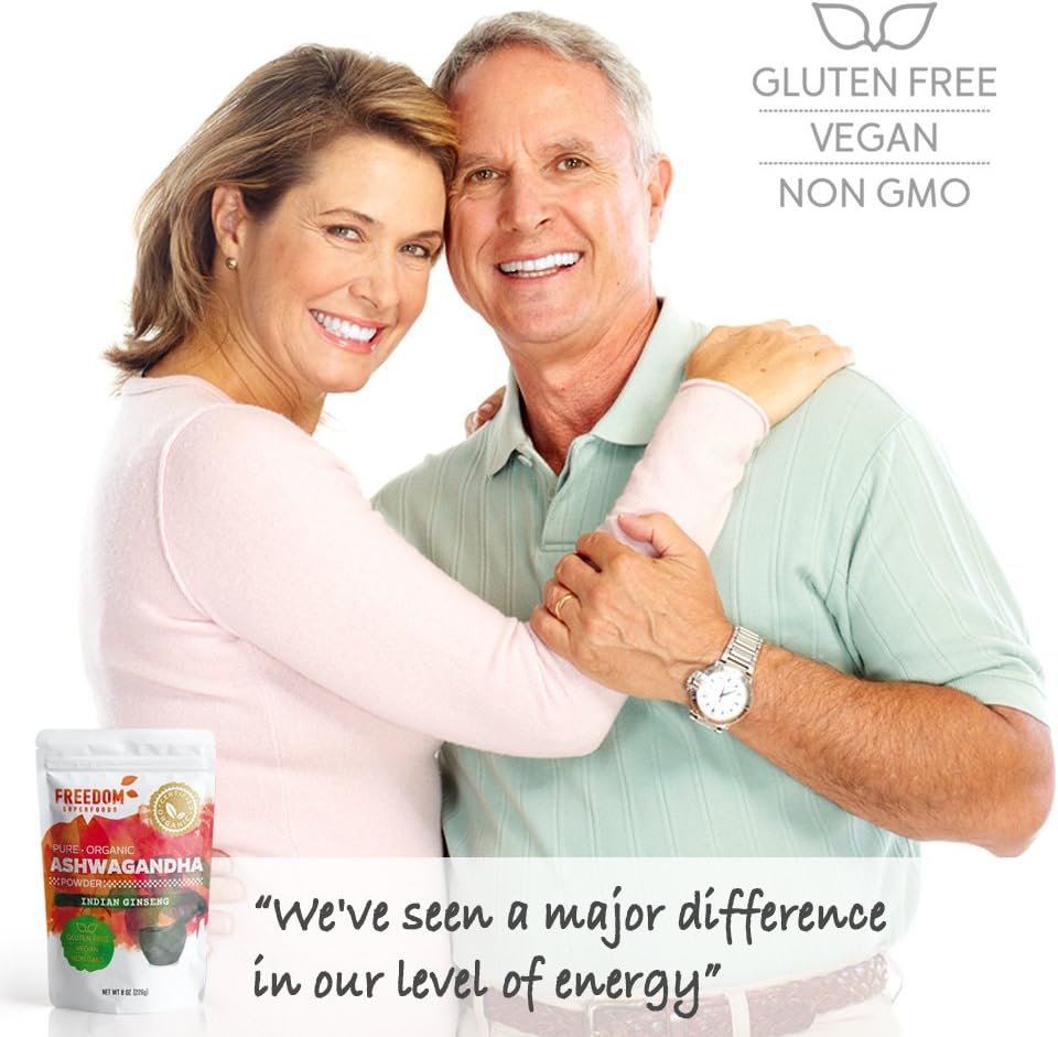 Organic Ashwagandha Root Powder Extract from India - Premium Adaptogen Supplement for Hair Growth & Height - Vegan & Gluten Free - 8oz