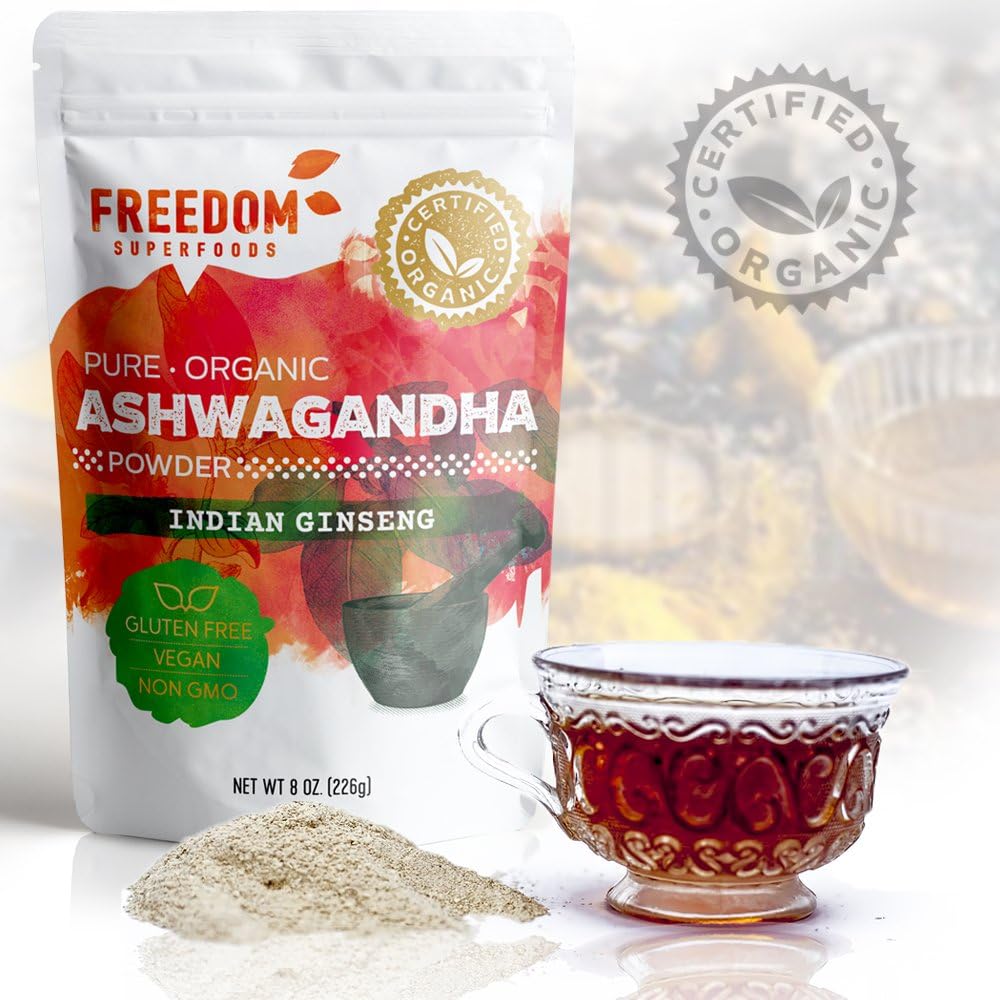 Organic Ashwagandha Root Powder Extract from India - Premium Adaptogen Supplement for Hair Growth & Height - Vegan & Gluten Free - 8oz