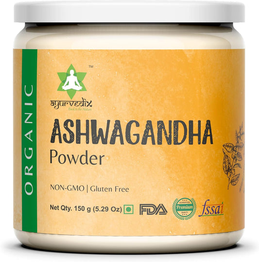 Organic Ashwagandha Root Powder in Reusable Jar - 5.29oz | Raw Indian Withania Somnifera Supplement Powder | Ayurvedic Herbal