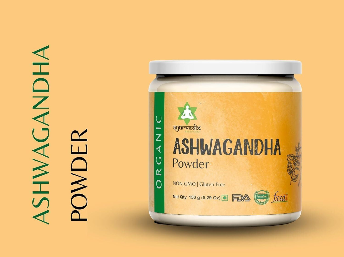 Organic Ashwagandha Root Powder in Reusable Jar - 5.29oz | Raw Indian Withania Somnifera Supplement Powder | Ayurvedic Herbal