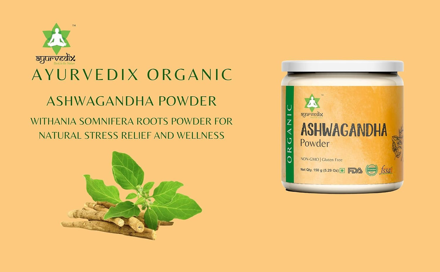 Organic Ashwagandha Root Powder in Reusable Jar - 5.29oz | Raw Indian Withania Somnifera Supplement Powder | Ayurvedic Herbal