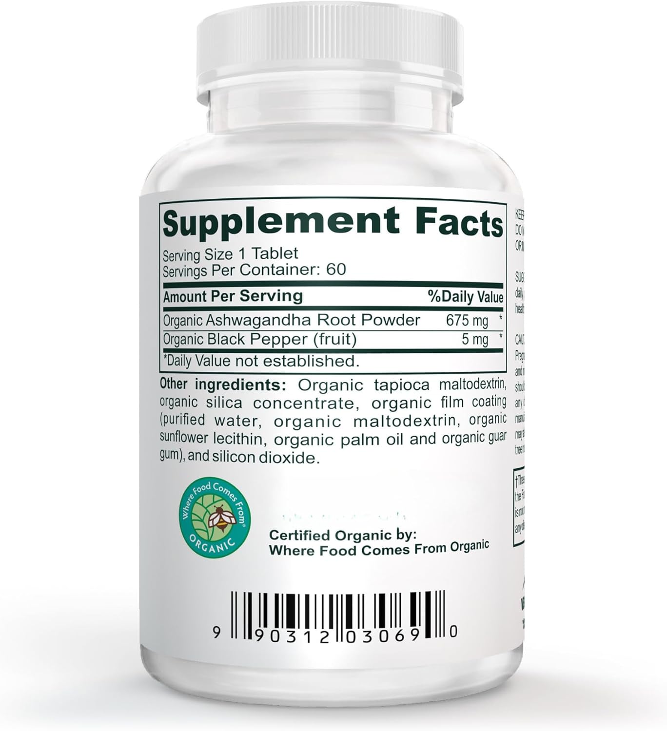 Organic Ashwagandha Root Powder with Black Pepper for Stress Support - 675mg, Vegan, Non-GMO, 60-Day Supply