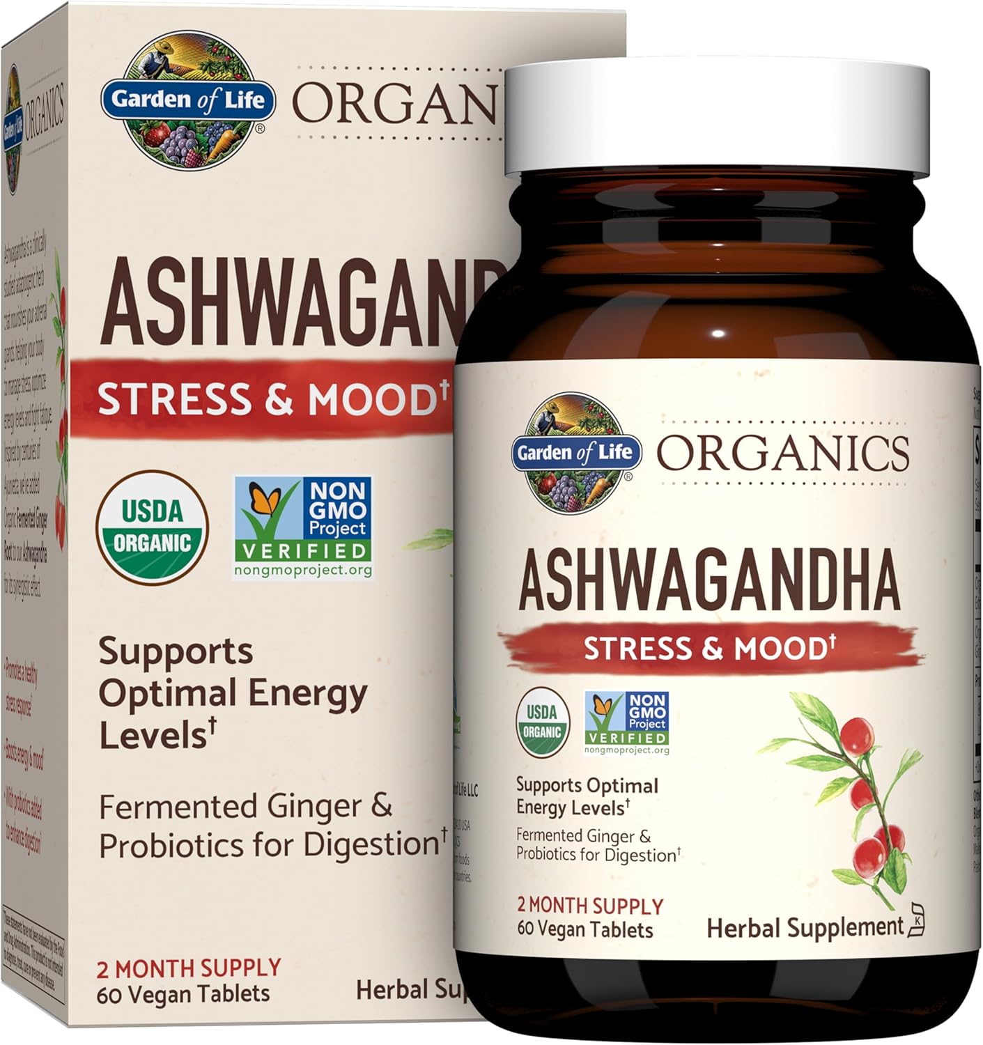 Organic Ashwagandha Stress & Energy Support Bundle for Women - 60 Tablets & 30 Capsules