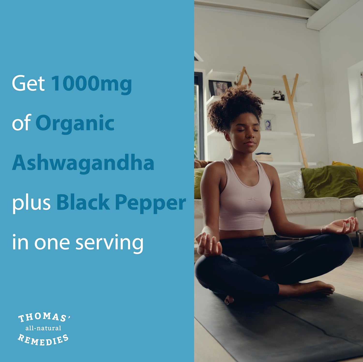 Organic Ashwagandha Stress Support Supplement with Pure 1000mg, Enhanced Absorption, Vegan Formula