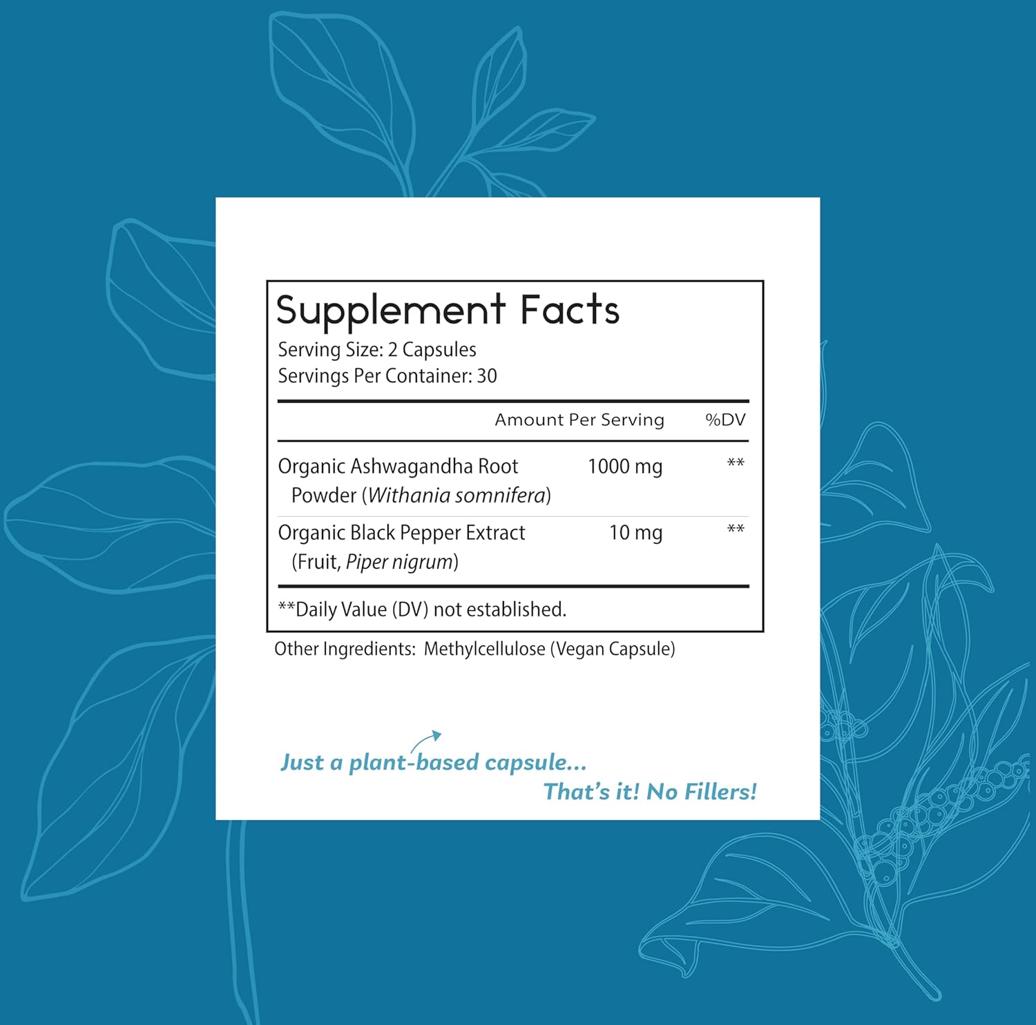 Organic Ashwagandha Stress Support Supplement with Pure 1000mg, Enhanced Absorption, Vegan Formula