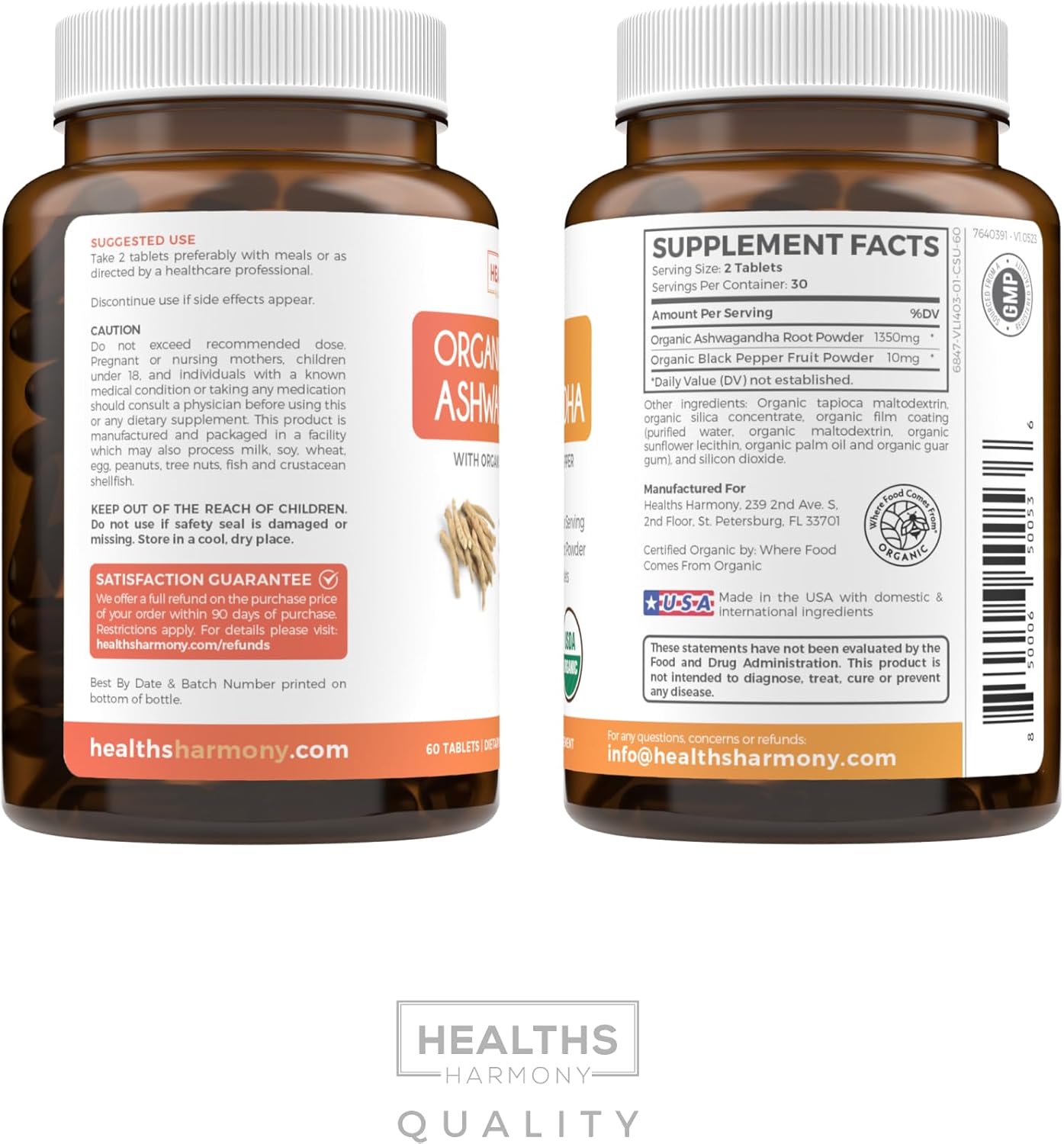 Organic Ashwagandha Supplement for Thyroid Support - Daily Energy Boost for Men & Women - 1-Month Supply