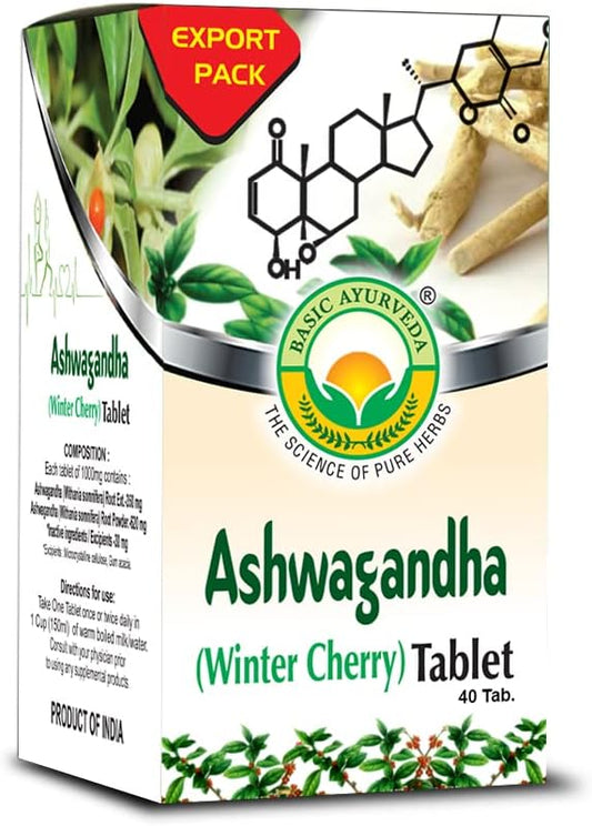 Organic Ashwagandha Supplement Tablets | 1000mg | Ayurvedic Indian Ginseng Pills | 40 Count | Easy to Swallow