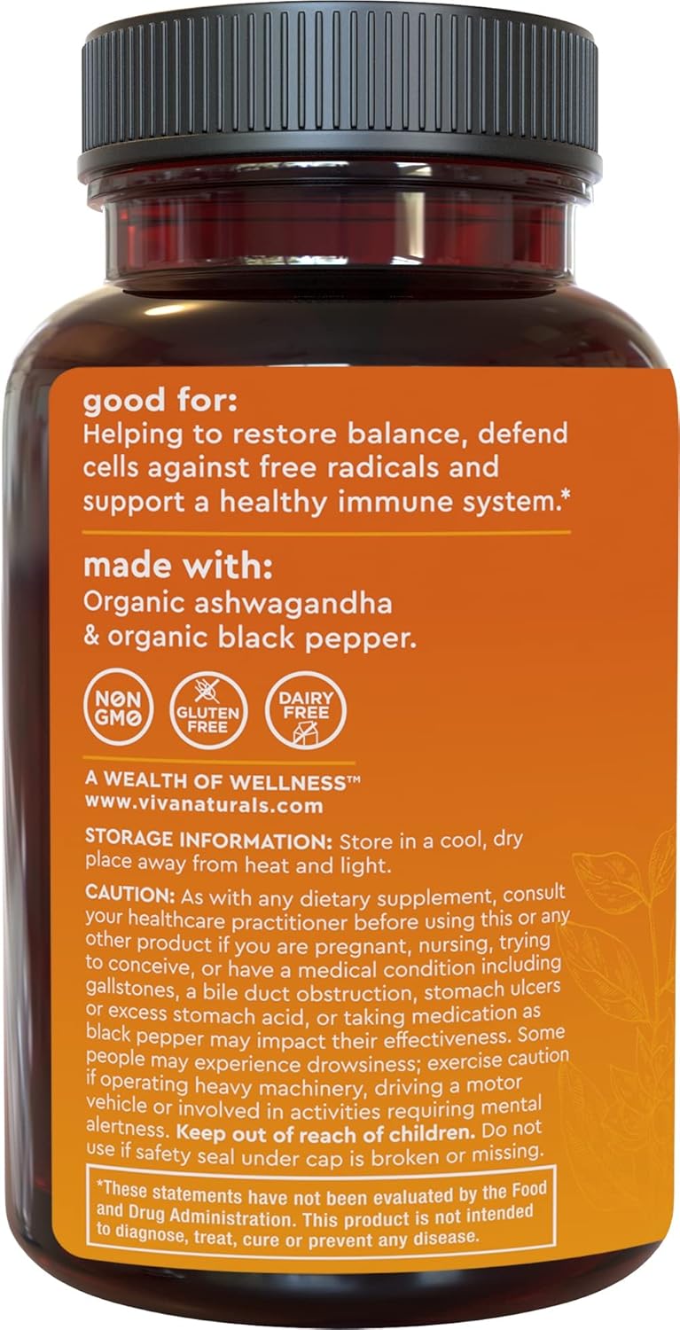 Organic Ashwagandha Supplement with Black Pepper - 2250mg Root Powder & Organic Black Pepper for Superior Absorption - Antioxidant & Immune Support - 90 Tablets