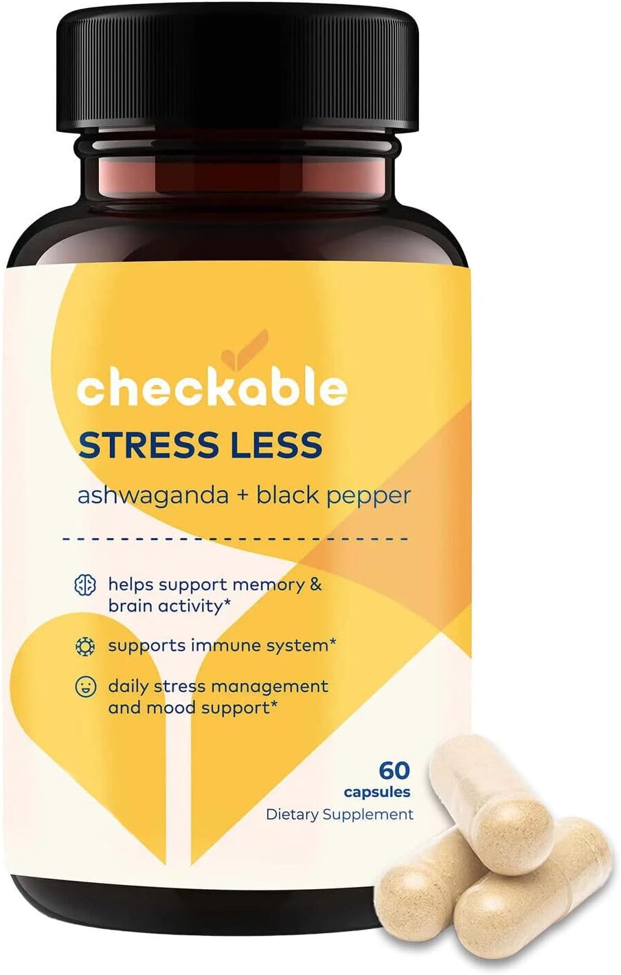 Organic Ashwagandha Supplements for Mood, Immune Health, Memory, and Focus - 1310mg with Black Pepper - 60 Capsules by Checkable - BoostGo Australia