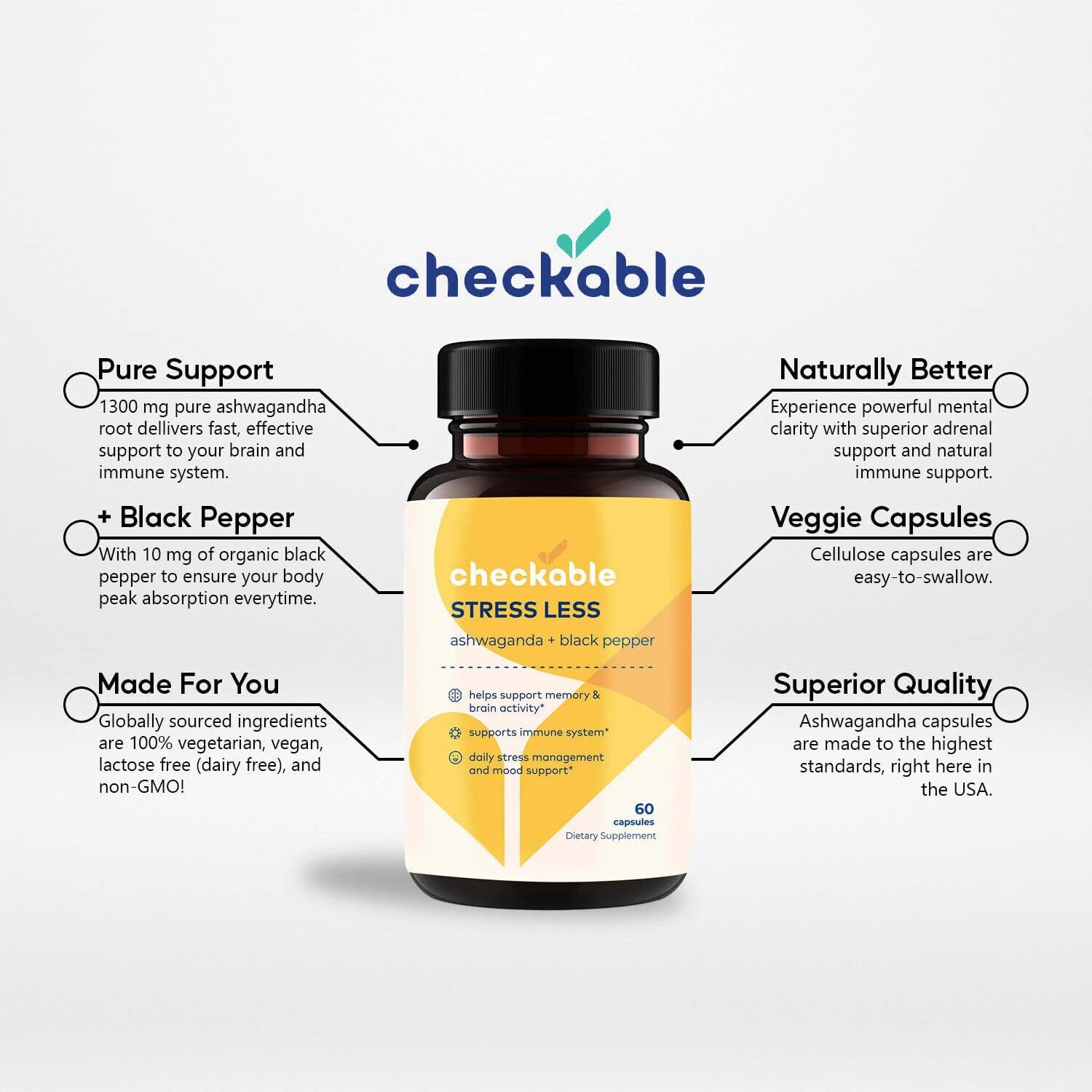 Organic Ashwagandha Supplements for Mood, Immune Health, Memory, and Focus - Checkable Medical Checkable® - 1310mg - 120 Capsules - BoostGo Australia
