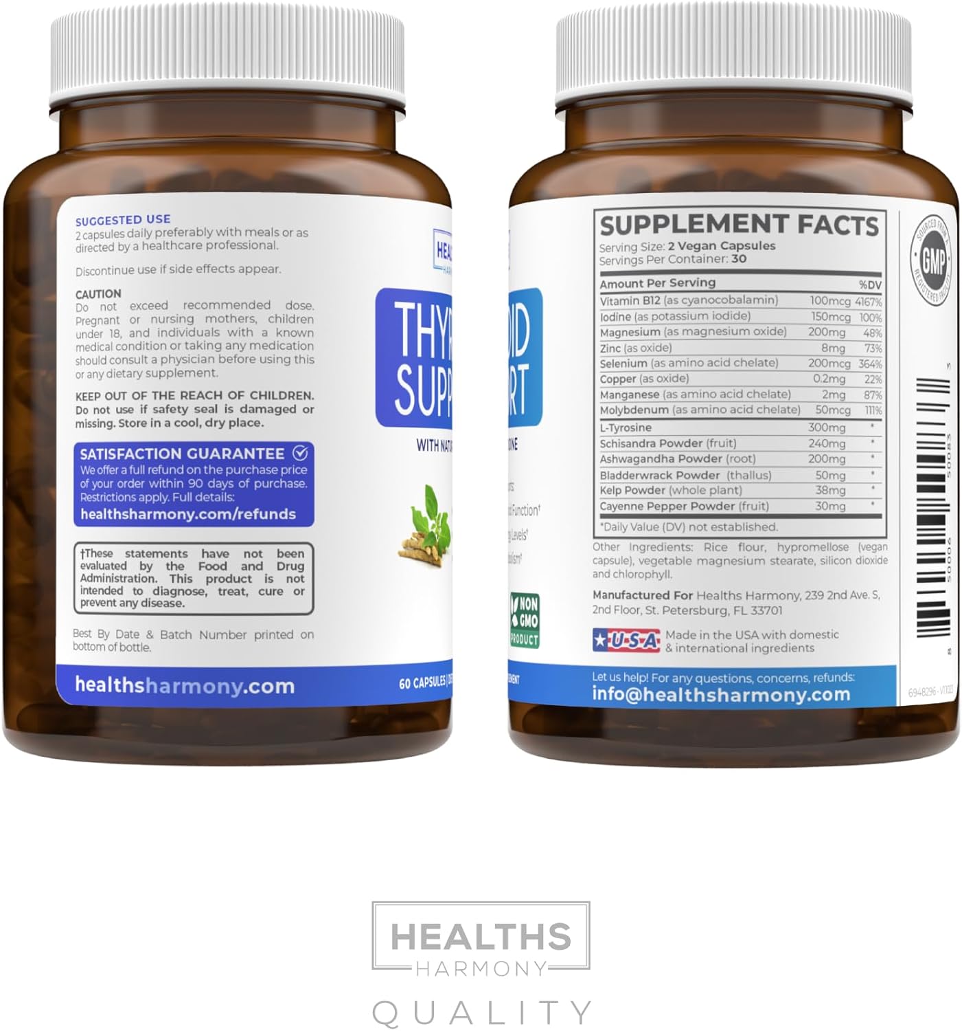 Organic Ashwagandha & Thyroid Balance Pack - Adrenal & Cortisol Support for Energy (2-Month Supply)