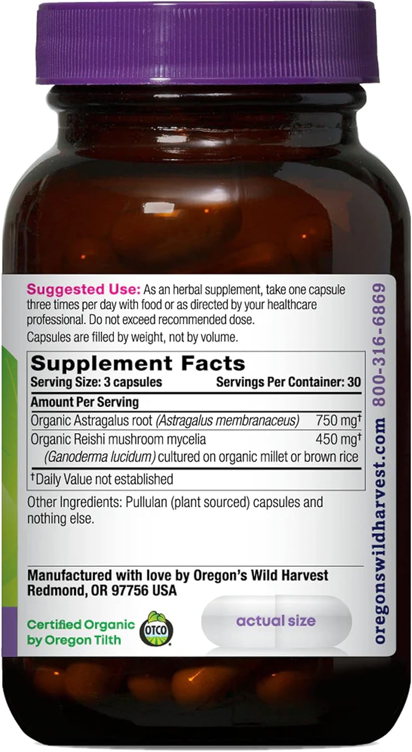Organic Astragalus Reishi Herbal Supplement by Oregon's Wild Harvest - 90 Count