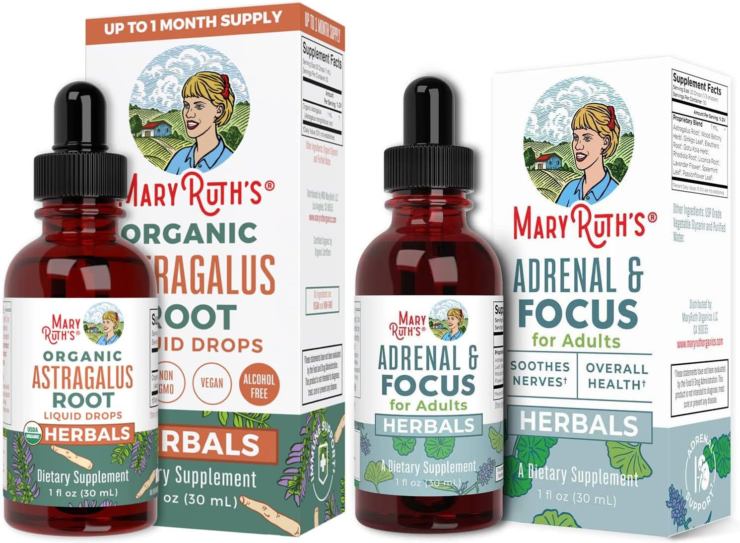 Organic Astragalus Root & Adults Adrenal Support Bundle - Immune, Focus, Cardiovascular, Ginkgo Biloba, Brain & Memory Drops