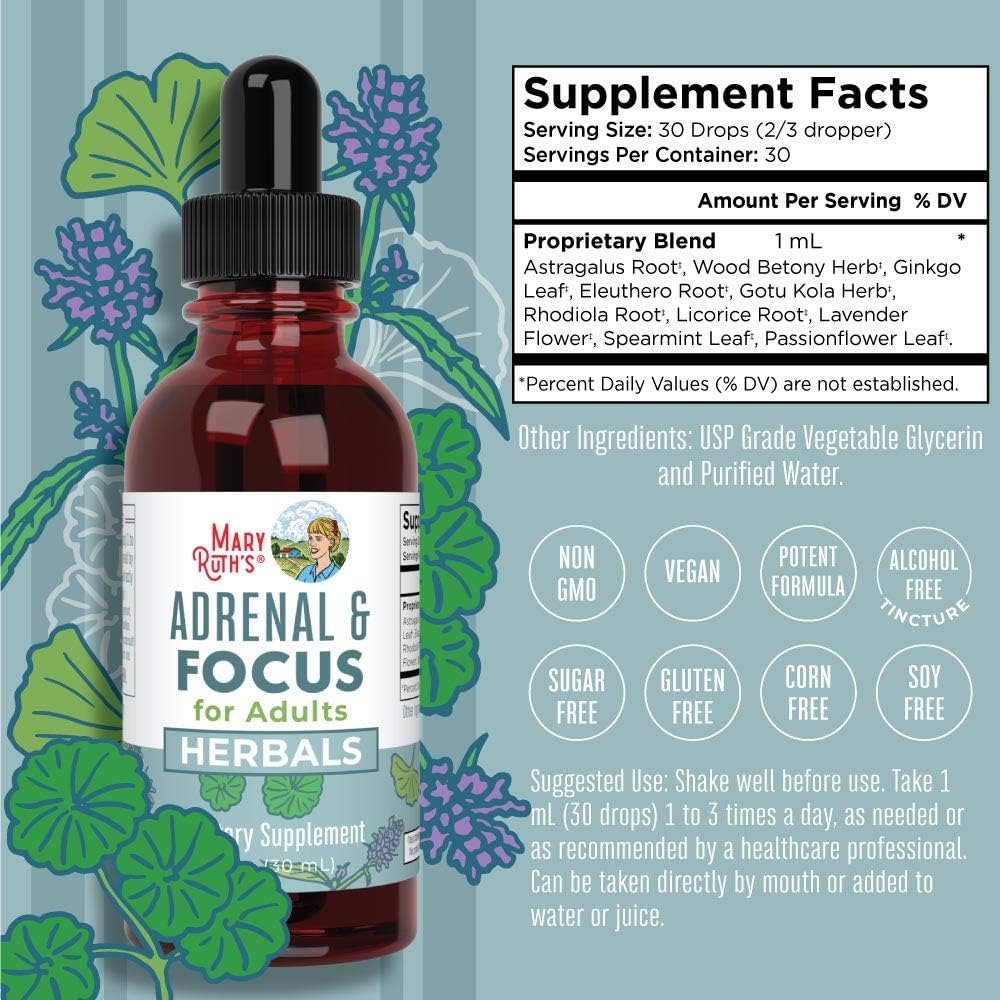 Organic Astragalus Root & Adults Adrenal Support Bundle - Immune, Focus, Cardiovascular, Ginkgo Biloba, Brain & Memory Drops
