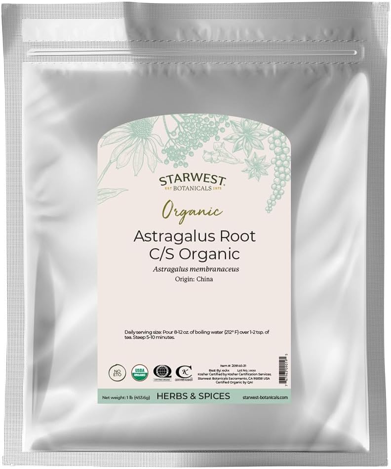 Organic Astragalus Root Cut and Sifted - 1 Pound Bulk by Starwest Botanicals