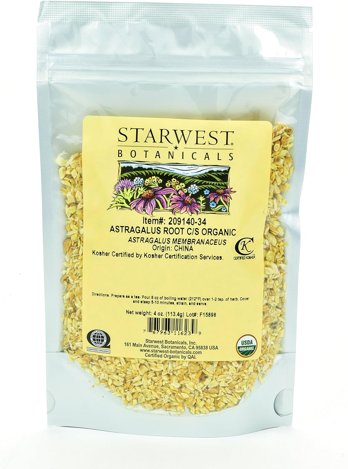 Organic Astragalus Root Cut and Sifted - 4 Oz by Starwest Botanicals