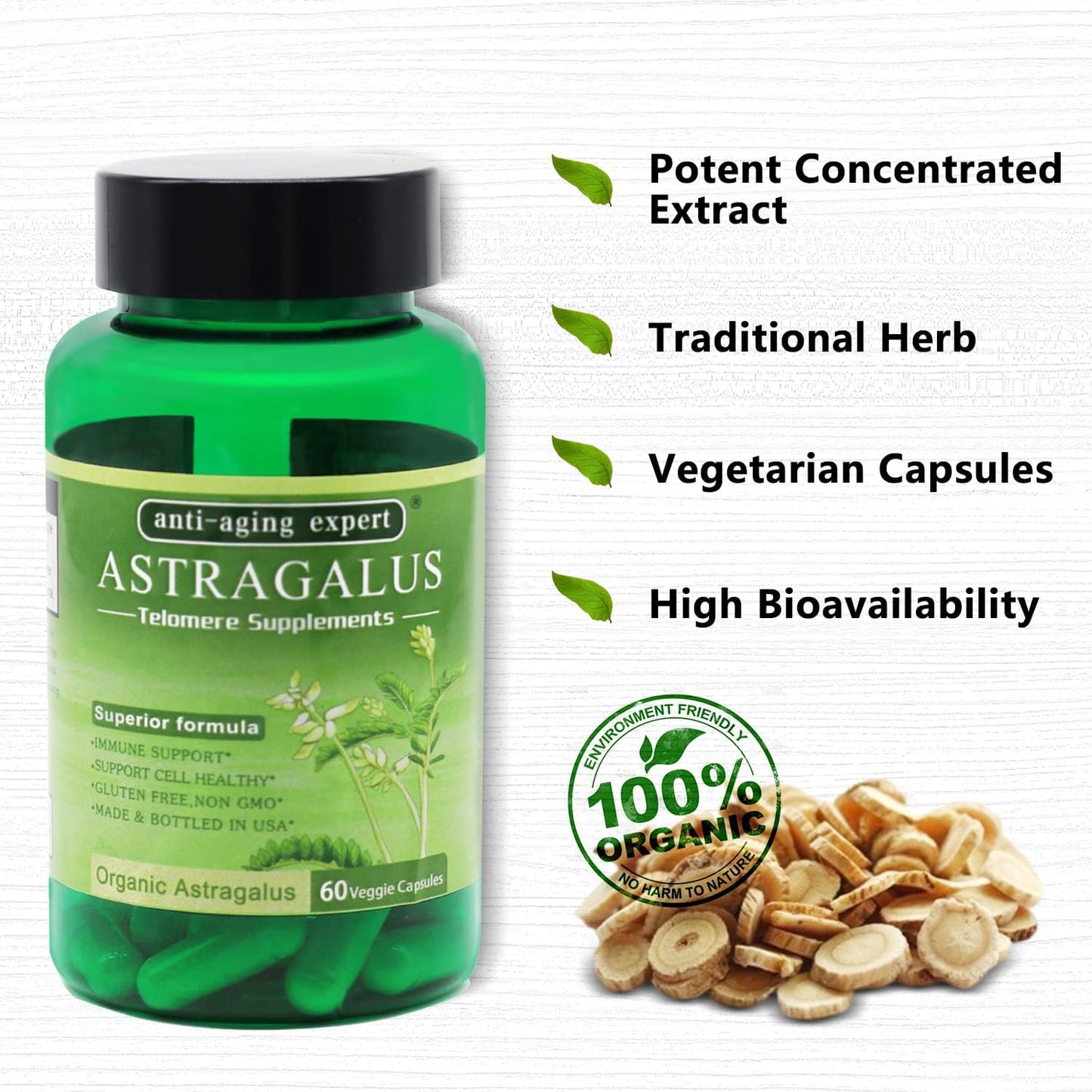 Organic Astragalus Root Extract Capsules with Schisandra Berries & American Ginseng - Immune Support & Anti-Aging Antioxidants - Made in USA
