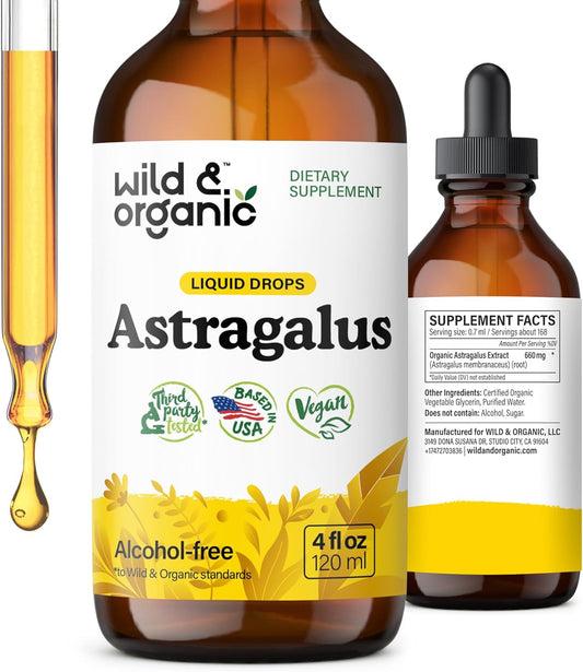 Organic Astragalus Root Extract Tincture - Immune Support Supplement for Vegan Immunity - Alcohol and Sugar-Free 4 fl oz Drops