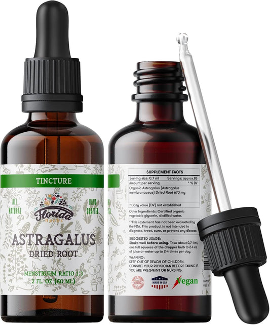 Organic Astragalus Tincture 700mg - Herbal Supplement in Organic Vegetable Glycerin - Non-GMO Extract - 2oz Bottle
