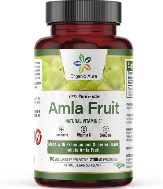Organic Aura Amla Capsules 2100mg - Immunity Boosting Vitamin C Supplement - 150 Count - Non GMO Vegan Formula