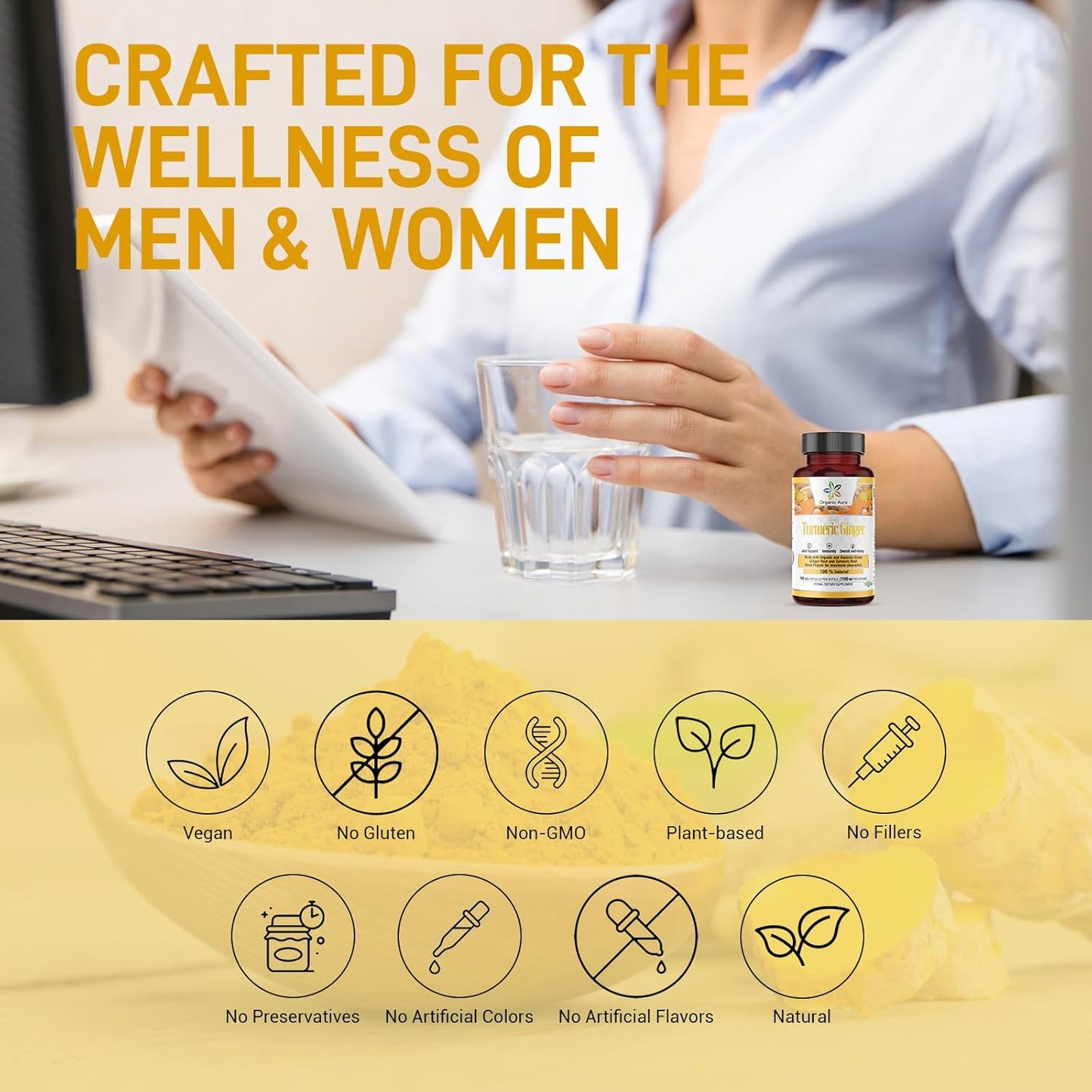 Organic Aura International Turmeric Curcumin and Ginger Capsules - 150 Veg High-Potency Blend for Joint Health and Flexibility - BoostGo Australia