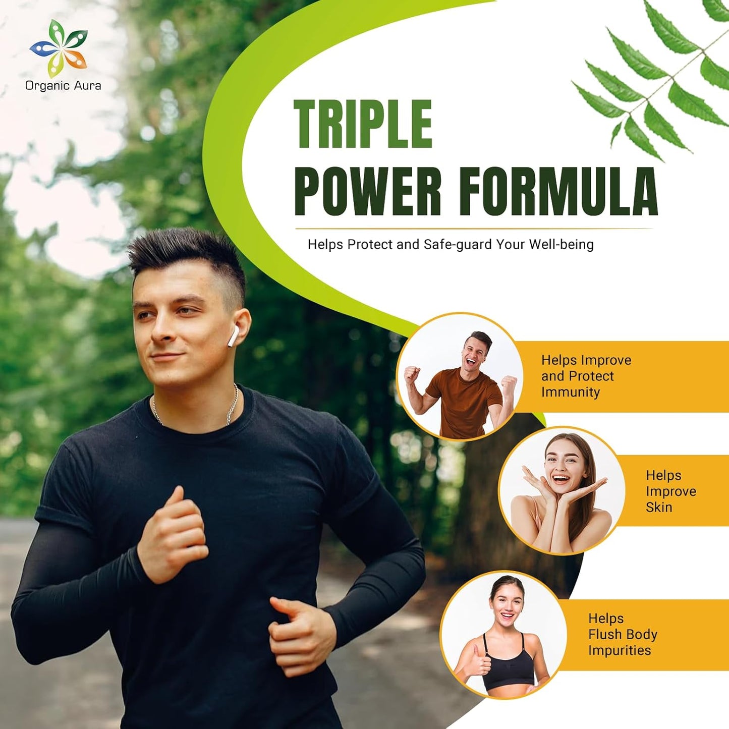 Organic Aura Neem Supreme Capsules - 150 Veg Capsules, Triple Complex High-Potency Azadirachta Indica Capsule for Skin Health & Immunity.