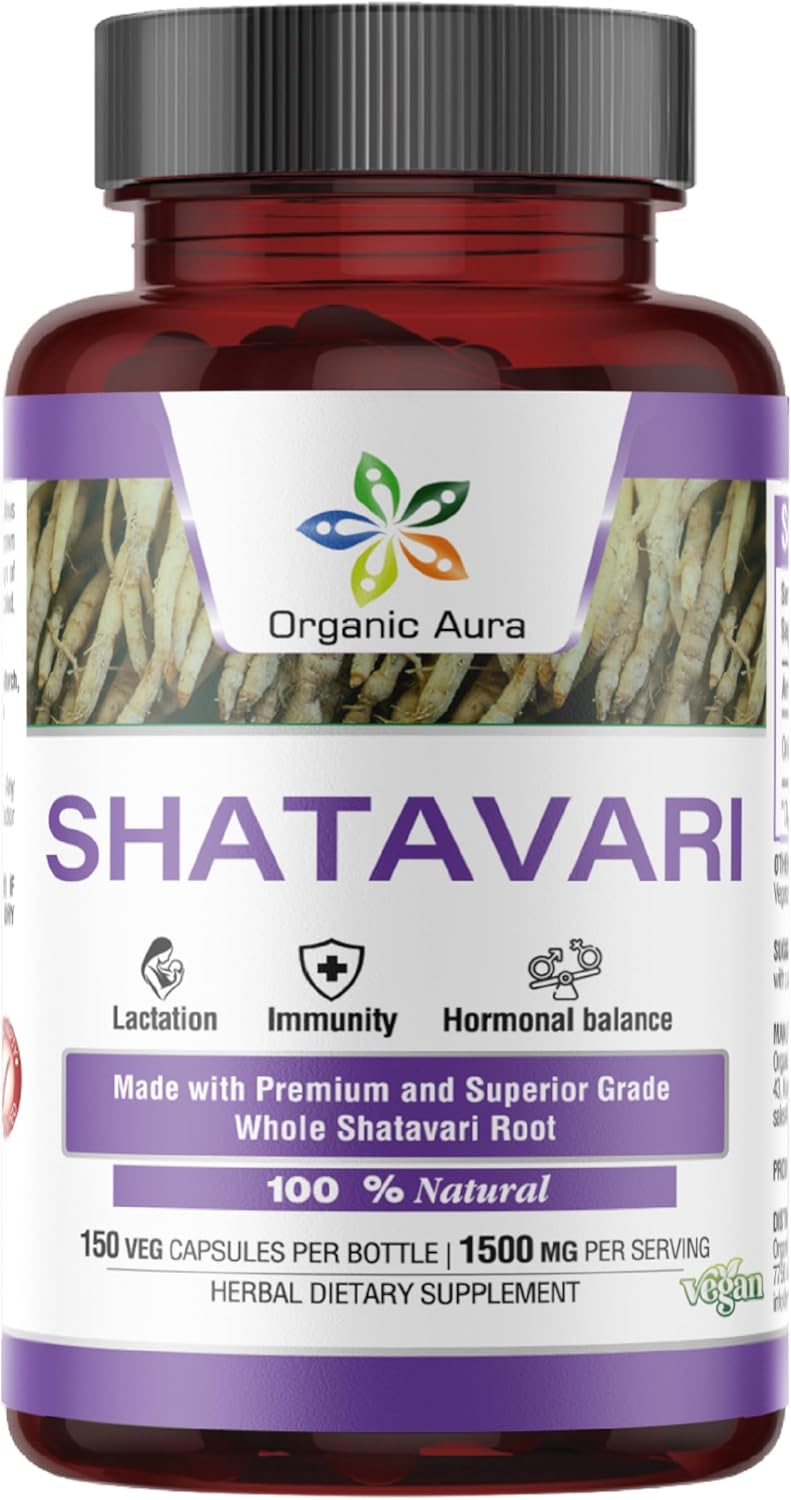 Organic Aura Shatavari Capsules - 150 Veg HPMC Capsules for Women's Health and Immunity - Natural Herbal Supplement