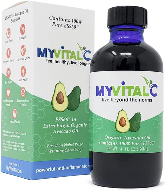 Organic Avocado Oil with ESS60 Antioxidant - Anti-Aging & Longevity Supplement for Energy and Performance - 120ML