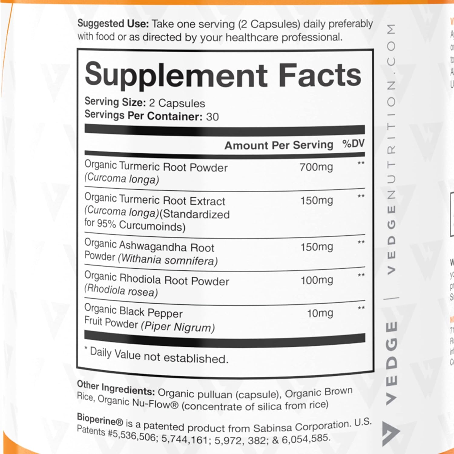 Organic Ayurvedic Turmeric Root, Ashwagandha & Rhodiola Rosea Blend for Muscle Recovery & Joint Health - 30 Servings