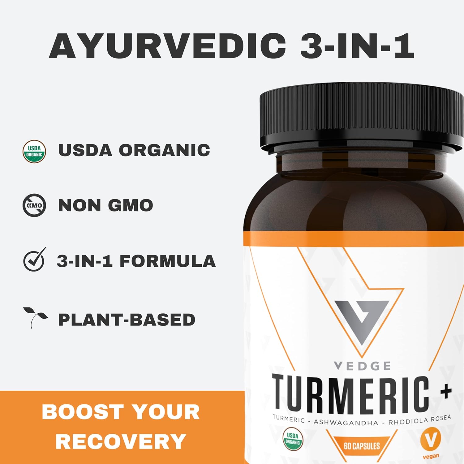 Organic Ayurvedic Turmeric Root, Ashwagandha & Rhodiola Rosea Blend for Muscle Recovery & Joint Health - 30 Servings