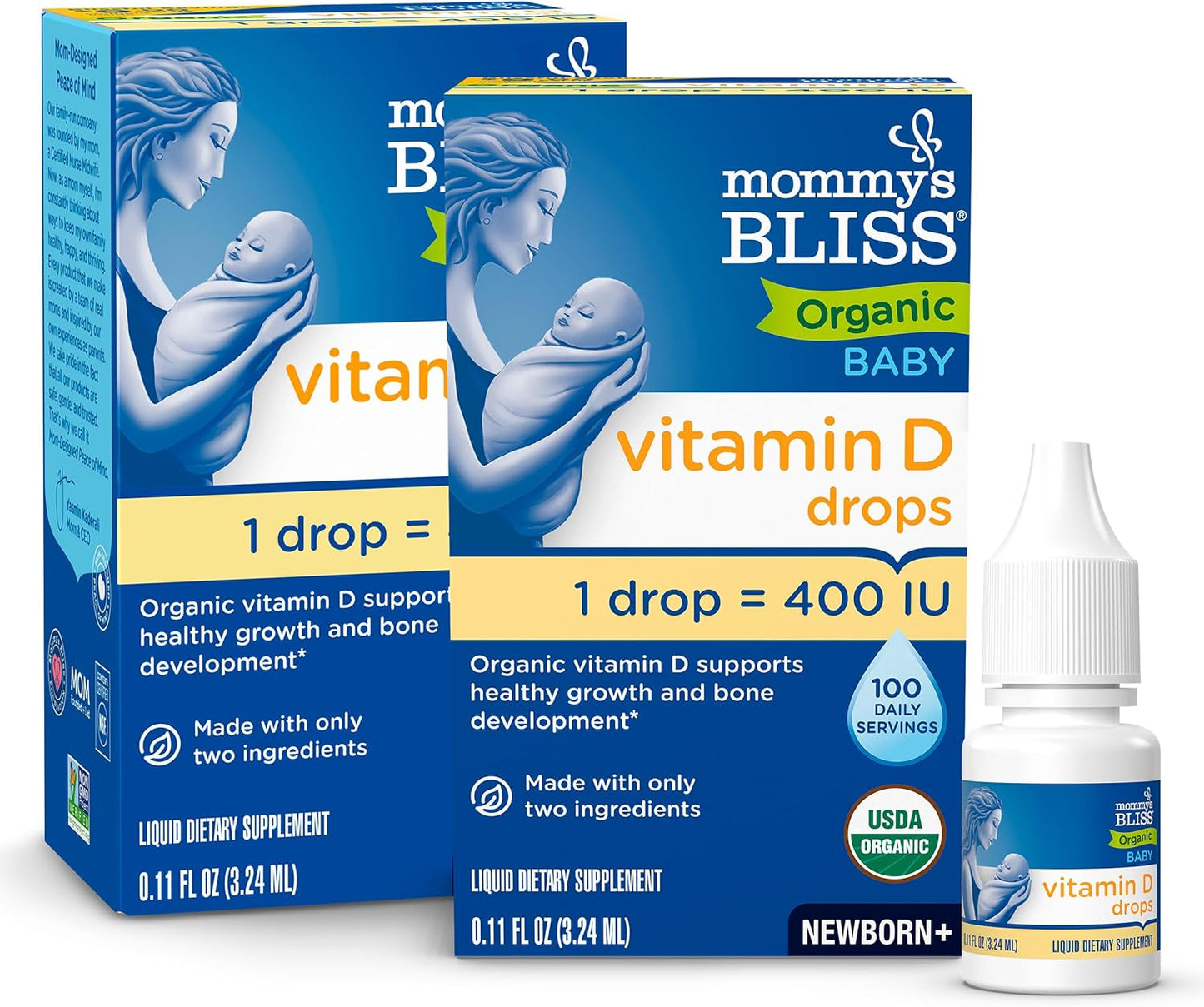 Organic Baby Vitamin D Drops for Healthy Growth and Bone Development | Age Newborn+ | 0.11 Fl Oz (100 Servings) | Pack of 2