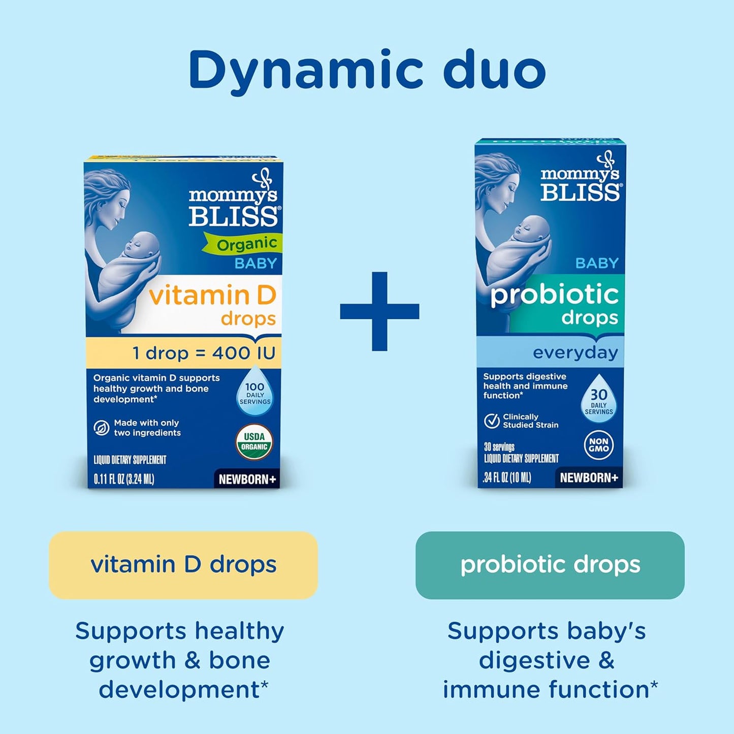 Organic Baby Vitamin D Drops for Healthy Growth and Bone Development | Age Newborn+ | 0.11 Fl Oz (100 Servings) | Pack of 2