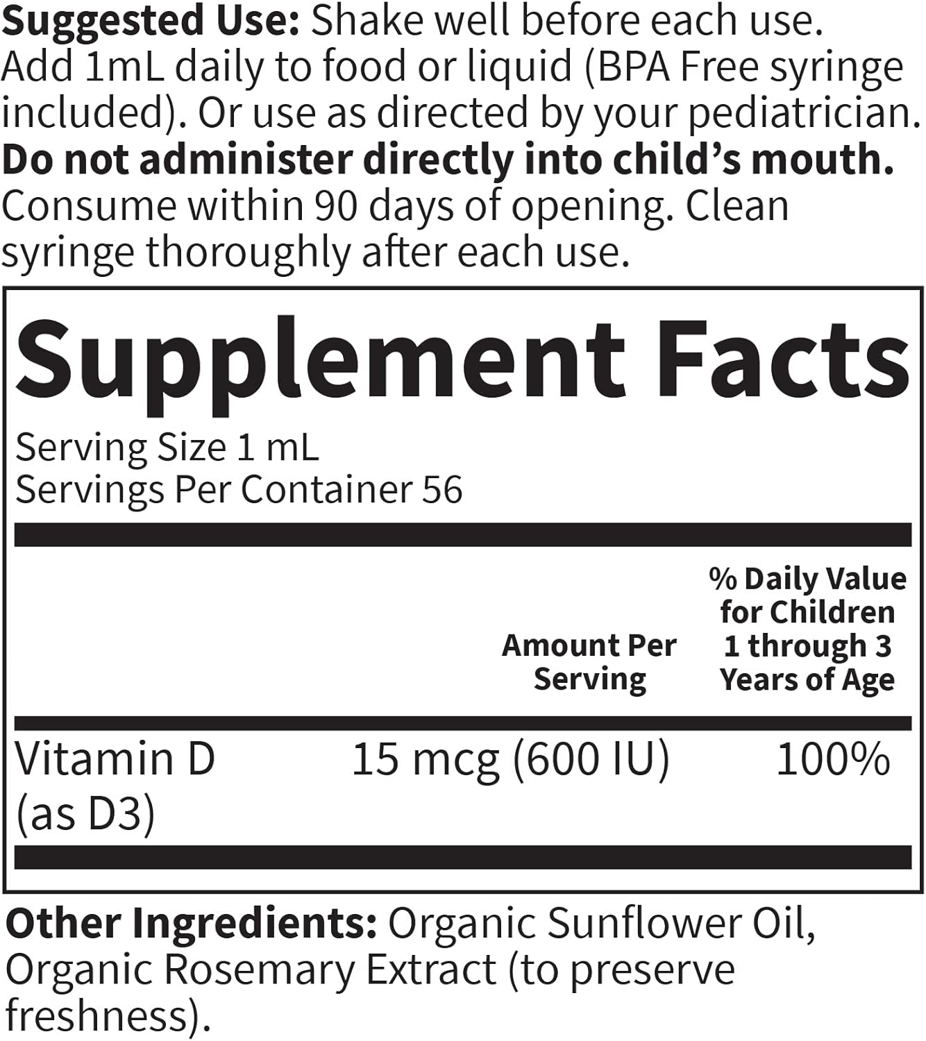 Organic Baby Vitamin D3 Liquid - 600 IU (15 mcg) for Bone & Immune Support - Gluten Free & Non-GMO - 56 mL - BoostGo Australia