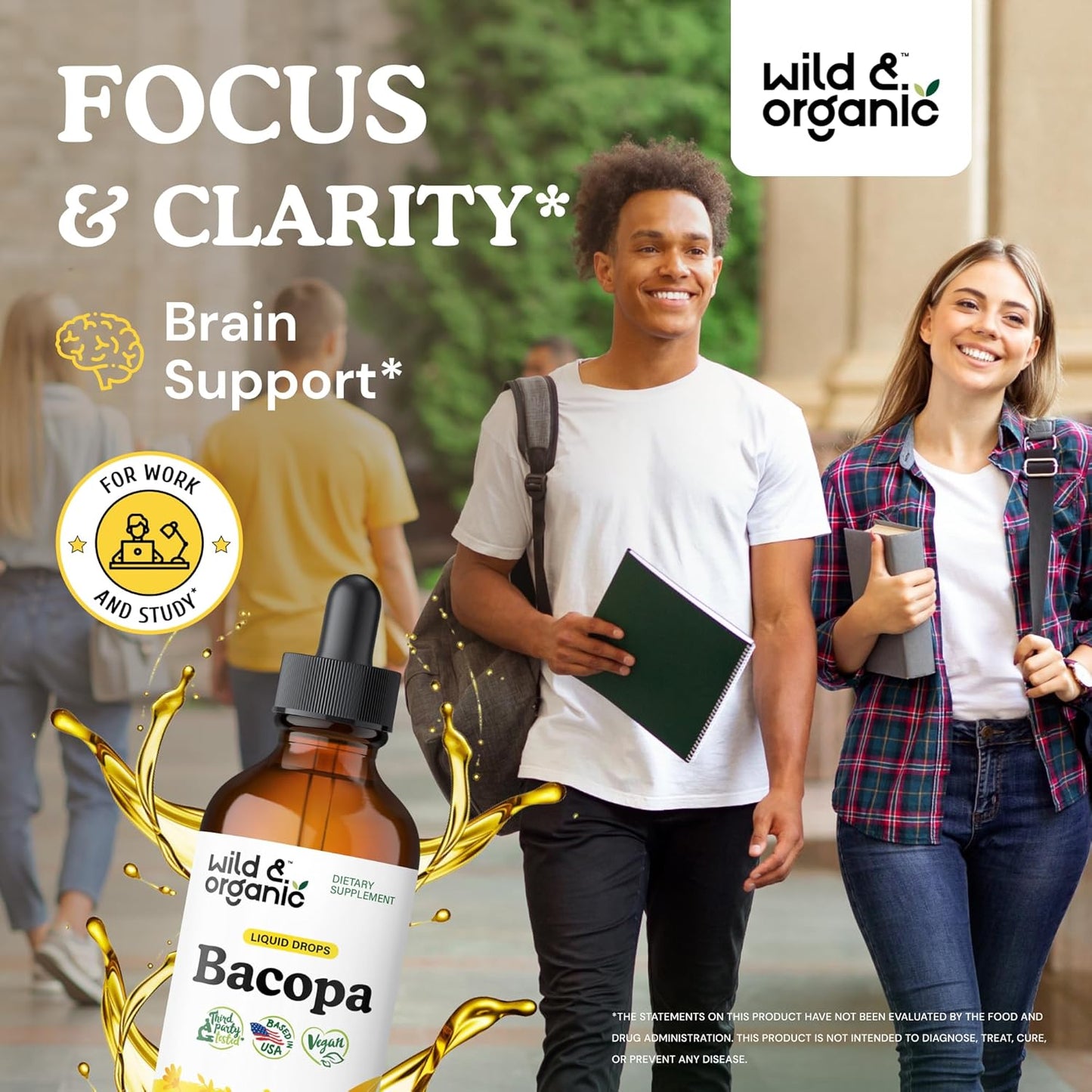 Organic Bacopa and Holy Basil Herbal Tinctures - 4 fl oz Each