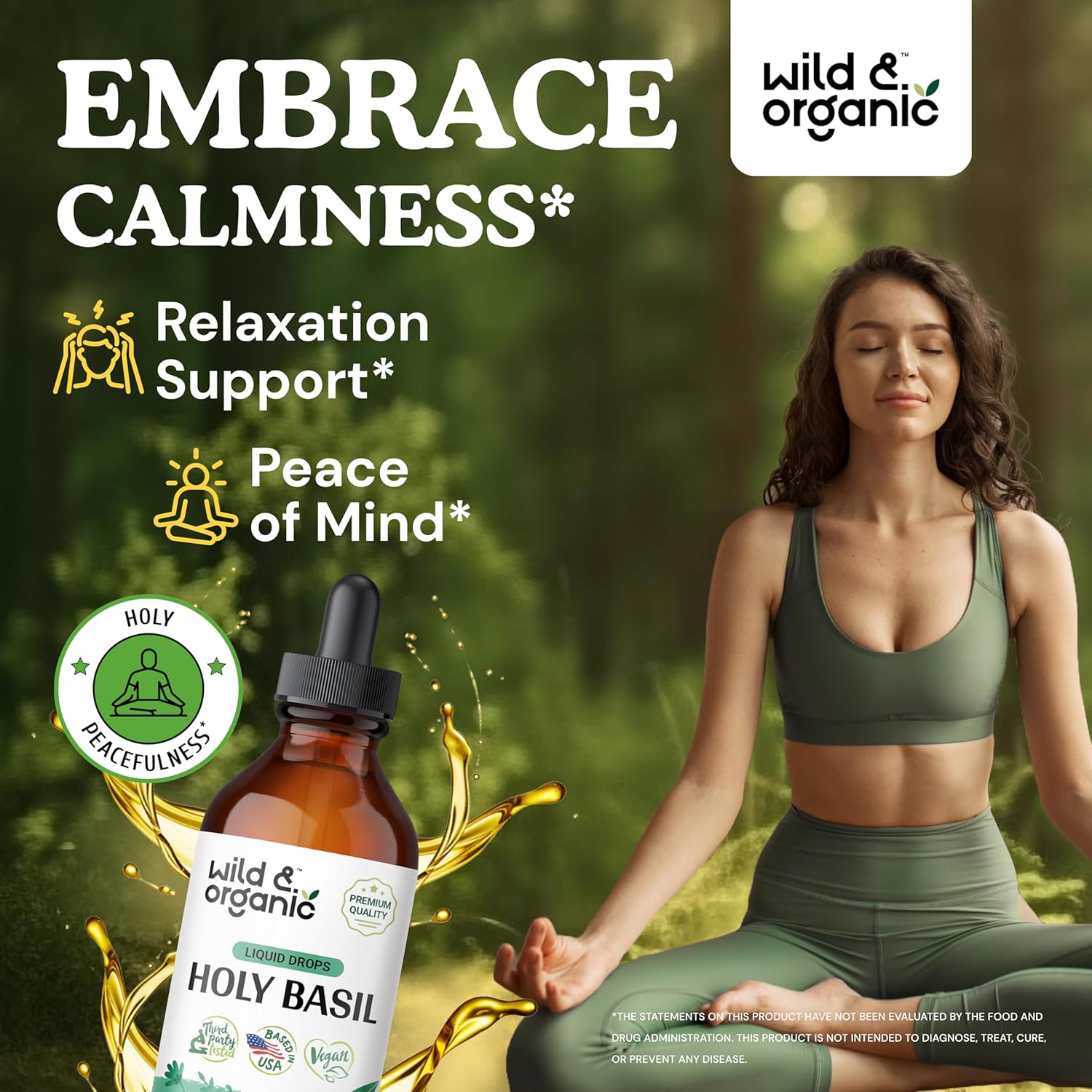 Organic Bacopa and Holy Basil Herbal Tinctures - 4 fl oz Each