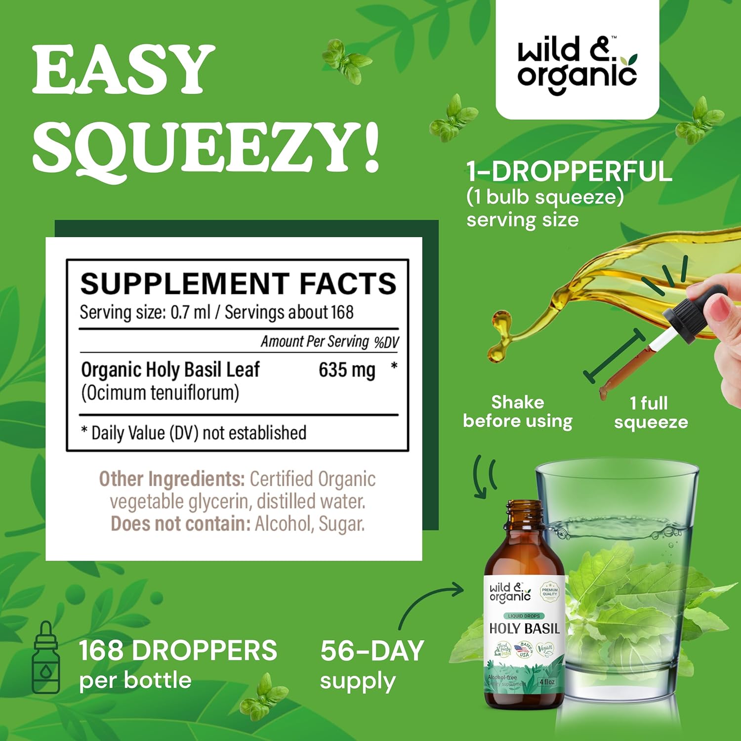 Organic Bacopa and Holy Basil Herbal Tinctures - 4 fl oz Each