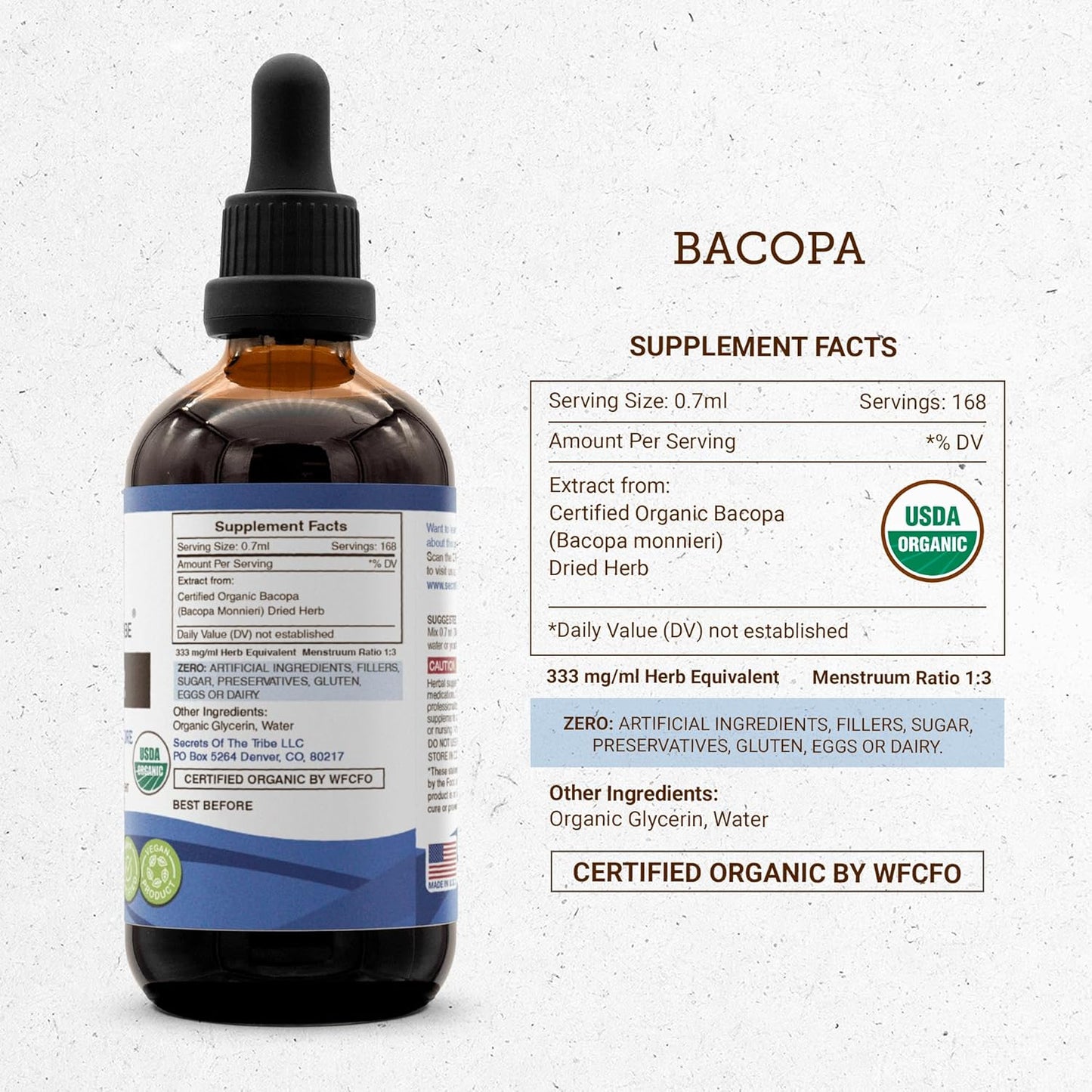 Organic Bacopa Extract Drops - High-Potency Alcohol-Free Herbal Supplement from Certified Bacopa Monnieri Herb