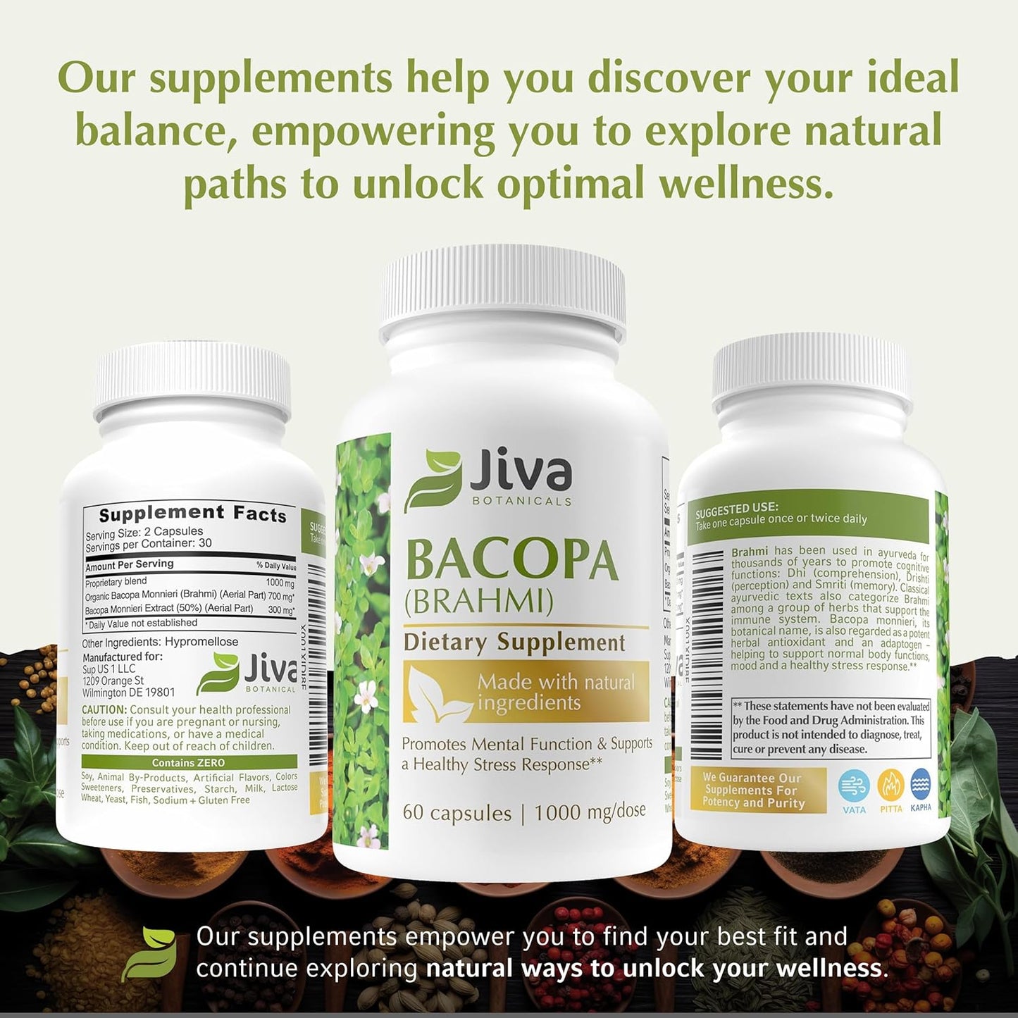 Organic Bacopa Monnieri Capsules - 300mg Bacopa Monnieri Extract - Brain Support Supplement for Focus, Energy, Memory, & Clarity - 60 Capsules