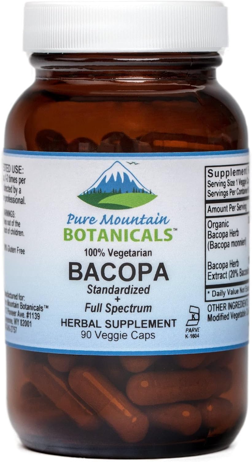 Organic Bacopa Monnieri Capsules - Vegan Supplement with Standardized Extract for Cognitive Support