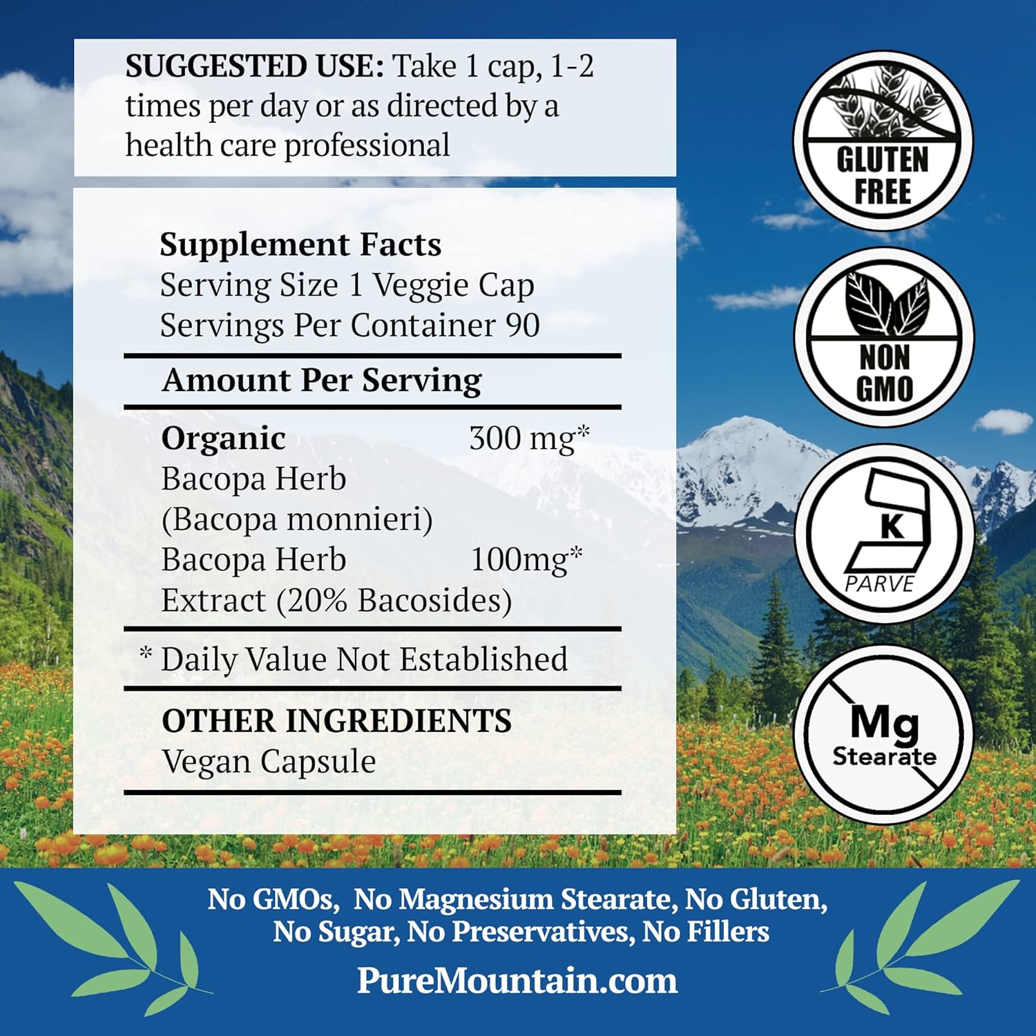 Organic Bacopa Monnieri Capsules - Vegan Supplement with Standardized Extract for Cognitive Support